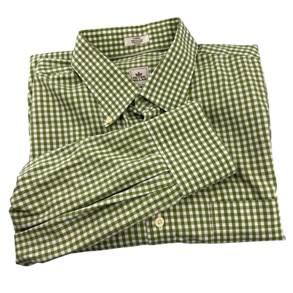 Peter Millar Other - Peter Millar Mens Green Gingham Nanoluxe Easy Care Button Down Shirt Large L